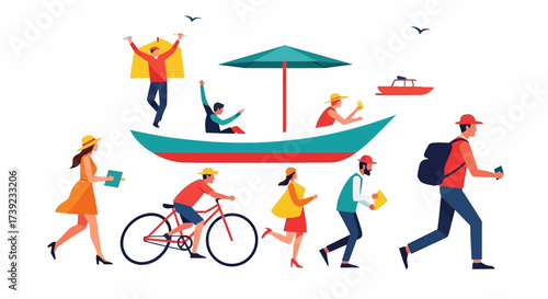 Tourist isolated. Traveling people. Funny Couple of journey. Trip and vacation man and woman.