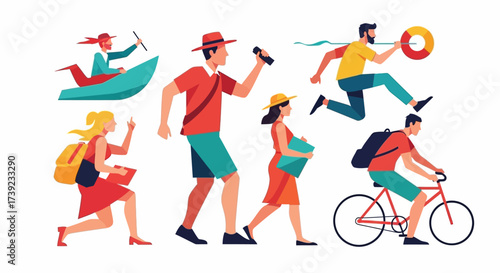 Tourist isolated. Traveling people. Funny Couple of journey. Trip and vacation man and woman.