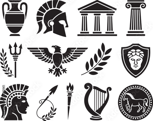 Vector illustration set of iconic ancient greek symbols and decorative elements