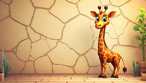 Funny Giraffe Character Bursting Out Of Cracked Wall Illusion Design