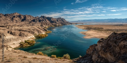 Mohave Lake Landscape Nevada. Beautiful Desert Setting by Colorado River