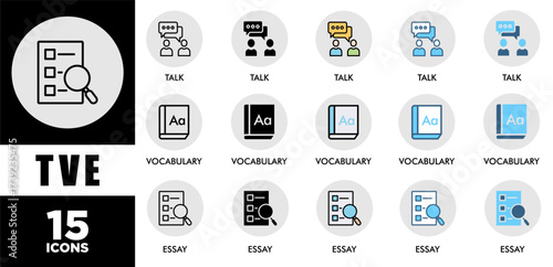 TVE icon set with various styles and colors of corporate sustainability performance for investment screening	
