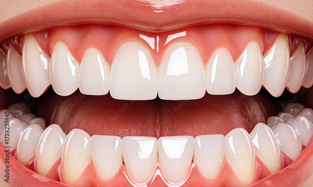 Obraz premium Bright White Smile with Healthy Gums Close-Up View
