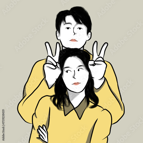 Young Asian Couple Posing Funnily Together