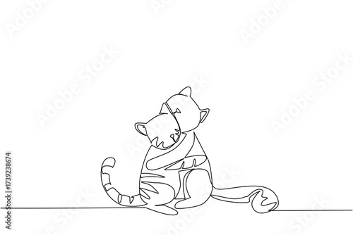 Single one line drawing 2 cats hugging each other. Their unique and adorable behavior. Very friendly as a pet. Sweet. Love. International Hug Your Cat Day. Continuous line design graphic illustration