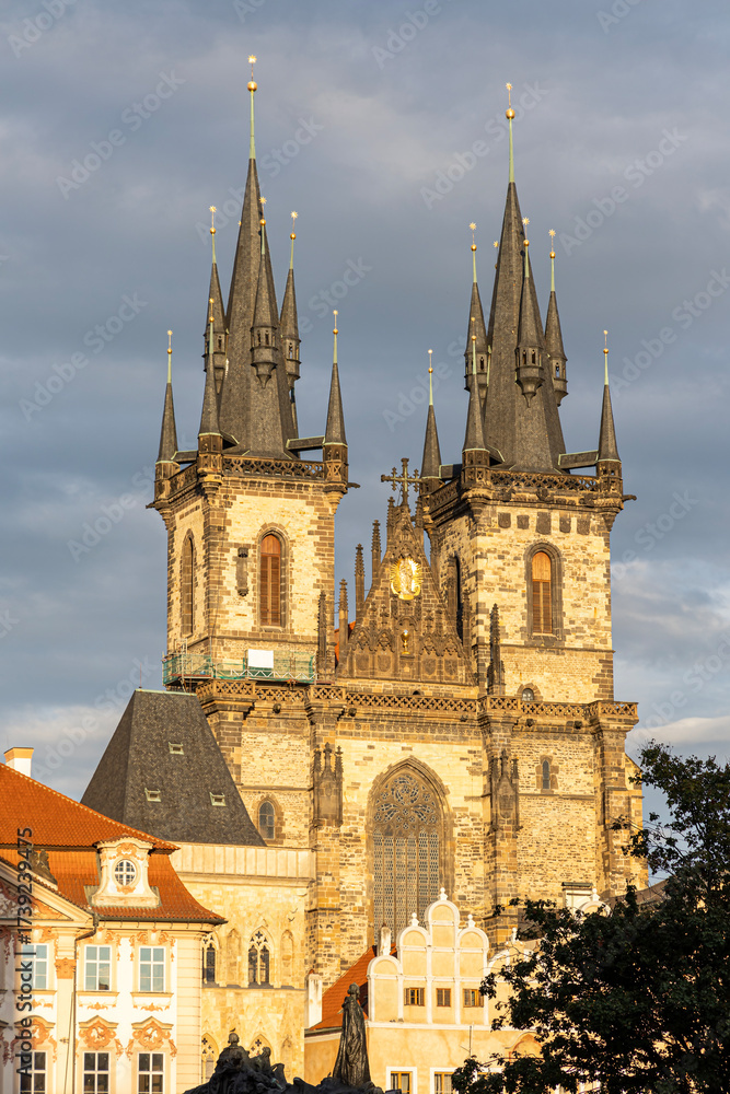 Fototapeta premium Cathedral on Astronomical Square in Prague. Prague, Czech Republic.