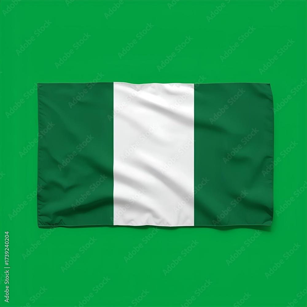 Obraz premium Nigerian flag waving proudly against a vibrant green backdrop representing the nation's spirit and identity