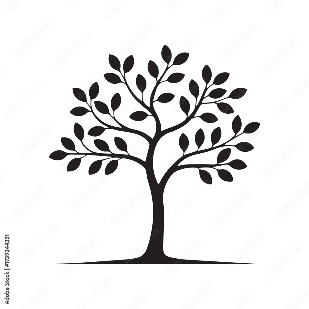 Obraz premium Simple black tree silhouette on white background