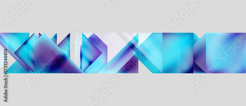 Abstract geometric shapes, vibrant blues, purples create modern digital banner. Smooth gradients, sharp angles define design.