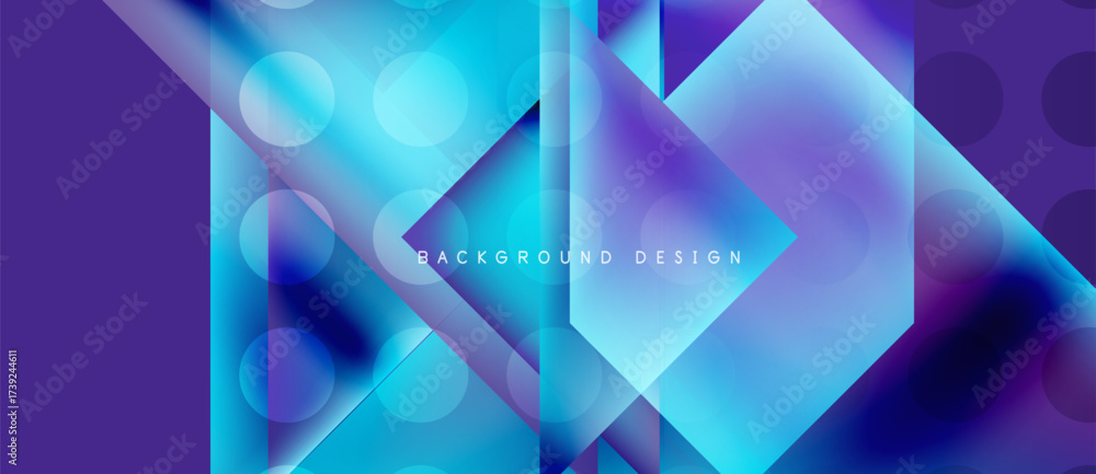 Obraz premium Abstract geometric design. Vibrant blue, purple hues blend. Modern background with glowing shapes, lines create dynamic effect.