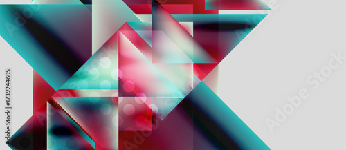 Abstract geometric composition. Shapes overlap, creating vibrant color gradients. Light, shadow, texture define modern design.