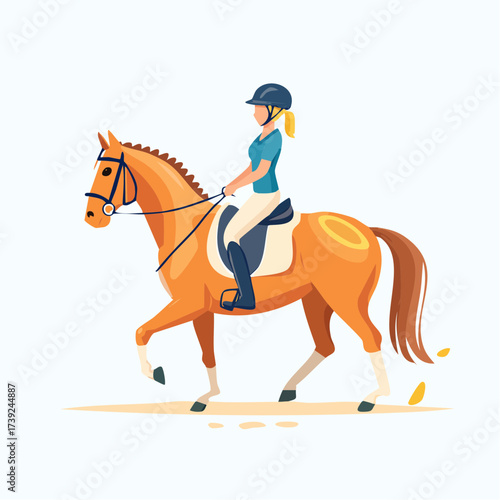 Equestrian sport — lady riding horse — flat vector illustration