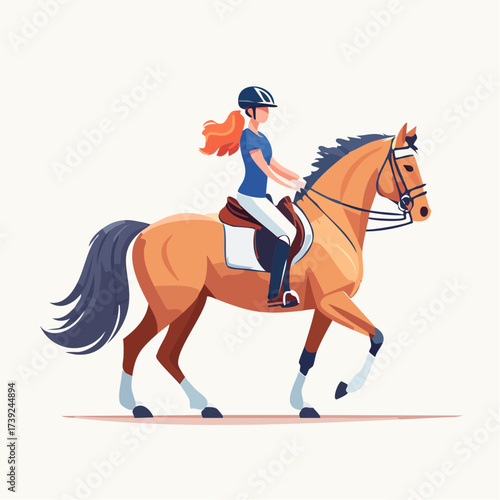 Girl riding a horse — flat vector illustration