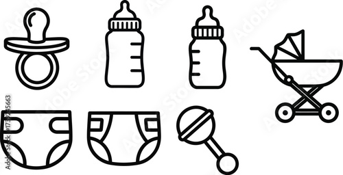Vector art of baby accessories for newborn care