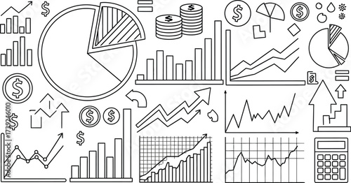 Vector art of hand drawn business charts and graphs