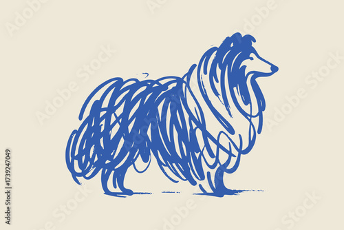 Rough collie dog scribble line art sketch vector illustration