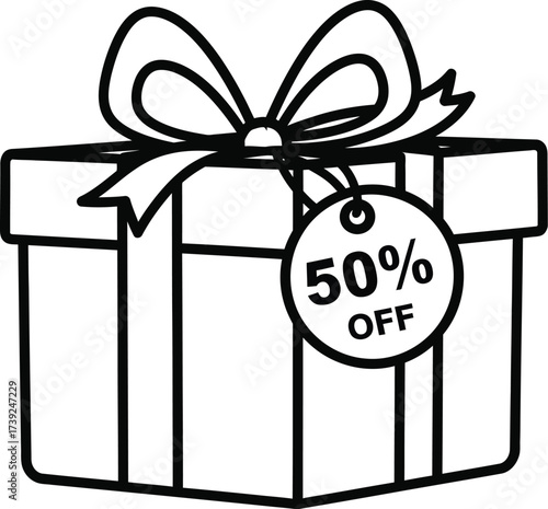 Vector art of gift box with fifty percent off tag