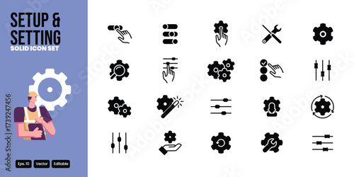 setup and setting solid icon set vector design good for web and mobile app