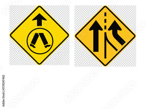 road sign vector man on road  merging road ahead