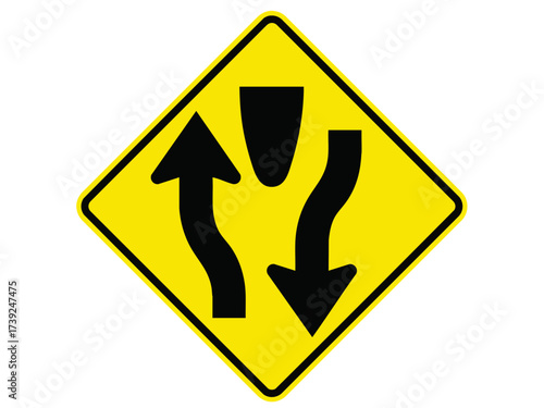road sign divider ahead drive carefully vector