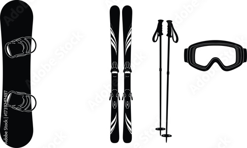 Vector art of winter sport equipment outline drawing