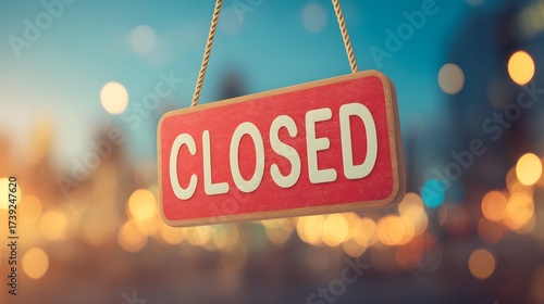 Closed sign in a city at night