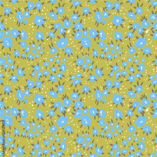 Seamless floral pattern based on traditional folklor art ornaments. Colorful flowers on color background. Scandinavian style. Sweden nordic style. Vector illustration. Simple minimalistic pattern.