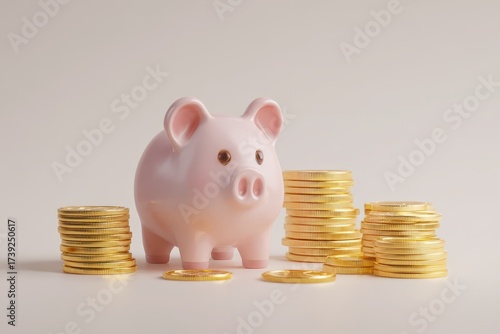 Ira Bank. Saving for Retirement with Baby Piggy Bank and Golden Coins