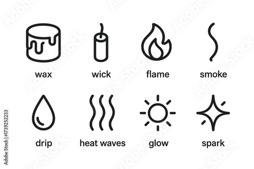 Minimalist Icon Set. Outline icon set of cuddle foods: cookies, cake slice, fruit bowl, popcorn, chocolate bar, cheese platter, sandwich, ice cream. Line icons