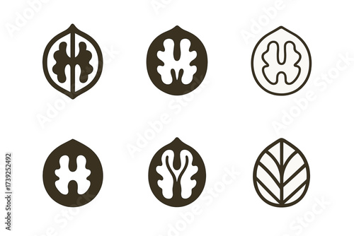 Granola Bar Logos. granola bars. Set Logo of granola bars: nut shell. harmonious logo variations of the same emblematic concept, each with different artistic