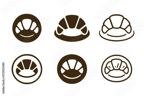 Street Cafe Logo Variations. Street cafe. Set Logo of Street cafe: Croissant and plate. harmonious logo variations of the same emblematic concept, each with