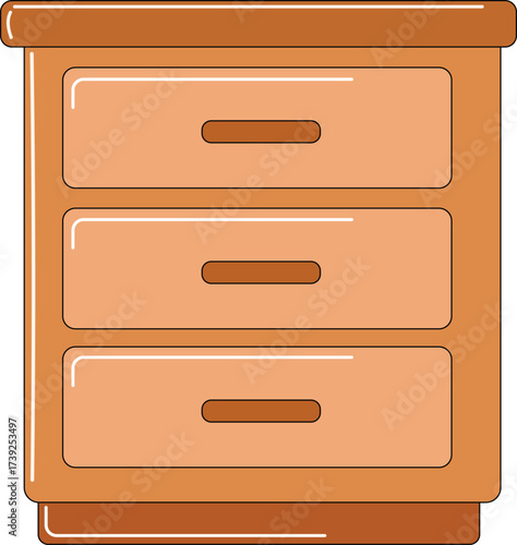 Flat Design Wooden Brown Chest Three Drawers Minimalist Cartoon Home Furniture Storage Vector