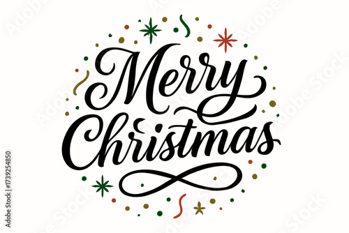 Elegant Merry Christmas Design. Merry Christmas, elegant calligraphy lettering, smooth curves, balanced composition, clear readable letters, consistent style,