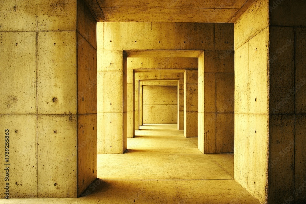 Obraz premium Concrete tunnel with repeating rectangular frames