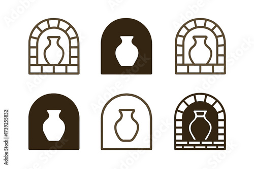 Pottery Logo Variations. handmade pottery. Set Logo of handmade pottery: artisan kiln. harmonious logo variations of the same emblematic concept, each with