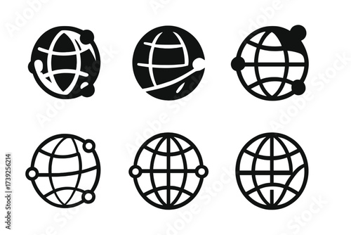 Modern Trading Logos. The role of technology in modern trading platforms. Set Logo of The role of technology in modern trading platforms: Global network.