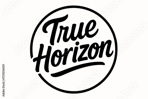 True Horizon Typography. True Horizon, modern hand lettering, smooth curves, balanced composition, clear readable letters, consistent style, none, circular