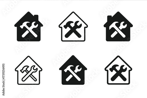 DIY Logo Variations. diy projects and home improvement. Set Logo of diy projects and home improvement: house silhouette. harmonious logo variations of the same