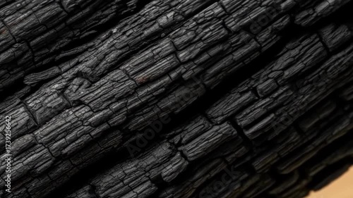 Closeup of charred wooden surface texture with diagonal patterns