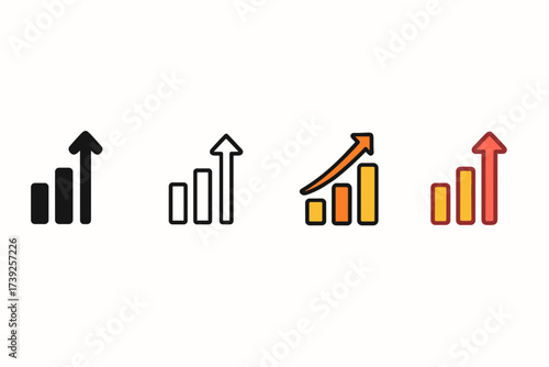 Ascending Icon Styles. Vector icon sort ascending same pose same proportions four styles black solid glyph outline minimal flat multicolor filled cartoon flat