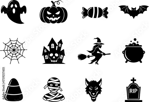 Minimalist Black Silhouette Halloween Icons Set 2