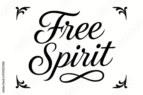 Free Spirit Calligraphy. Free Spirit, elegant calligraphy lettering, smooth curves, balanced composition, clear readable letters, consistent style, none,