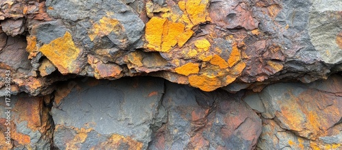 Layered rock formation with rust-colored mineral deposits