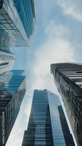 Captivating Urban Landscapes: A Dramatic View of Skyscrapers Against the Sky Showcasing Modern Architecture and Reflective Glass Surfaces in an Urban Setting