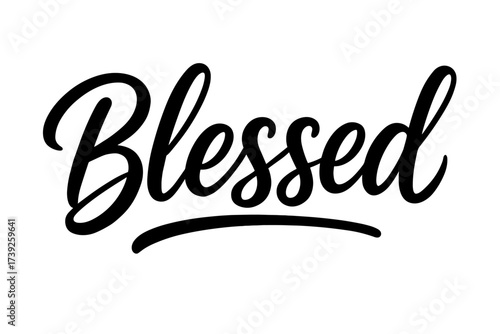 Modern Hand Lettering. Blessed, modern hand lettering, smooth curves, balanced composition, clear readable letters, consistent style, none, horizontal balanced