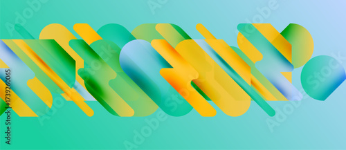 Abstract composition featuring layered, translucent shapes. Yellows, greens create dynamic visual flow. Minimalist design, modern aesthetic.