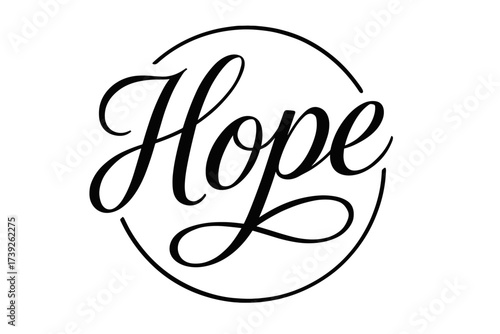 Elegant Hope Calligraphy. Hope, elegant calligraphy lettering, smooth curves, balanced composition, clear readable letters, consistent style, none, circular