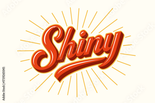 Retro Calligraphy Poster. Shiny, retro poster calligraphy, bold luminous style, surrounded by rays, diagonal decorative composition, clean white background,