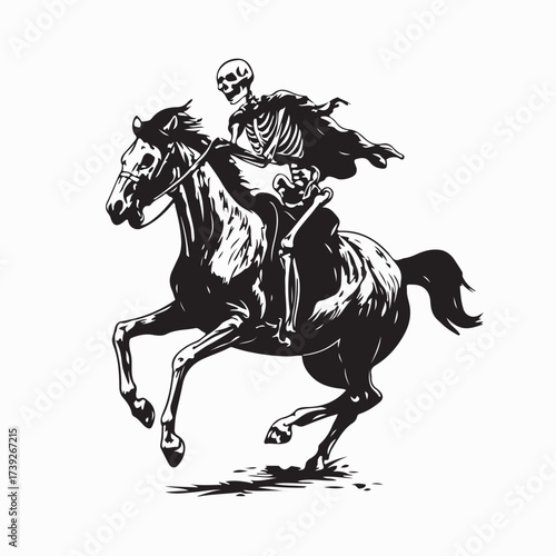 Creepy Skull Rider on Horse Silhouette Vector Design on white background