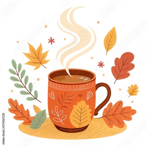 Steaming hot apple cider in a rustic wooden mug with apples.


